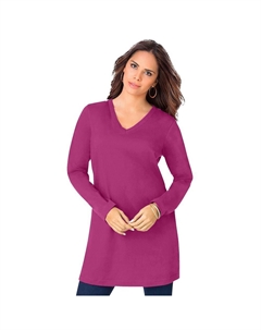 Женская туника больших размеров Ultimate с длинными рукавами и v-образным вырезом, цвет Raspberry Roaman's
