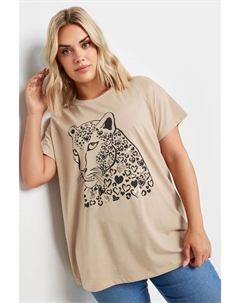 Футболка с леопардовым принтом и пайетками, коричневый Yours curve