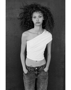 Топ на одно плечо с манжетами по низу, белый H&m