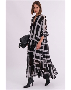 Платье рубашка макси Sunset с многоярусной юбкой в стиле бохо с абстрактными принтами, черный Religion