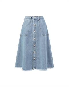Женская джинсовая юбка с необработанным краем на пуговицах, джинсовые юбки миди трапециевидной формы, цвет Light Blue Allegra k
