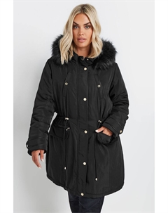 Плюшевая парка с отделкой из искусственного меха, черный Yours curve