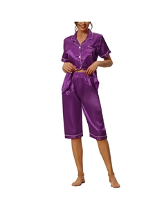 Женская домашняя одежда Топы и капри Атласные пижамные комплекты, фиолетовый Cheibear