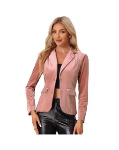 Женский винтажный бархатный пиджак с зубчатыми лацканами и пуговицами для переднего офиса, розовый Allegra k