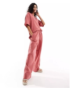 Терракотовые брюки из хлопчатобумажной ткани с завязывающимся поясом Asos