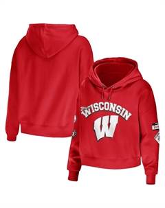 Женская одежда WEAR by Erin Andrews Укороченный пуловер с капюшоном в смешанной технике Red Wisconsin Badgers Unbranded