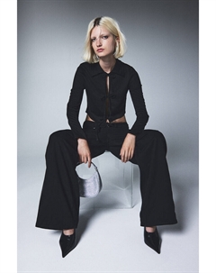 Топ в рубчик с завязкой спереди, черный H&m