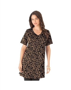 Женская туника больших размеров Ultimate с короткими рукавами и v-образным вырезом, цвет Camel Graphic Blossom Roaman's