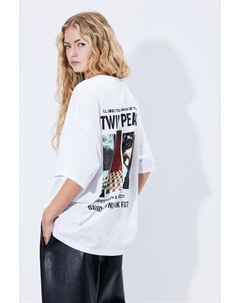 Футболка оверсайз с принтом, белый H&m