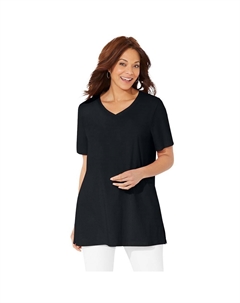 Женская туника больших размеров с короткими рукавами и v-образным вырезом легкого кроя, черный Catherine's