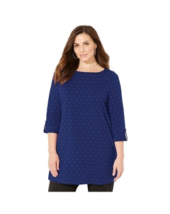 Женская туника больших размеров Caterinas Petite Suprema с вырезом-лодочкой и вырезом-лодочкой, цвет Navy Dot Catherine's