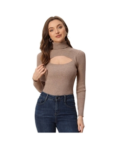 Женский вязаный свитер с высоким воротником и длинными рукавами, пуловер с вырезом спереди, топы, цвет Khaki Allegra k