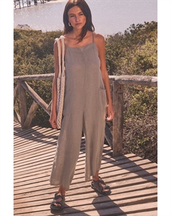 Премиальный 100% льняной комбинезон с широкими штанинами, коричневый Next