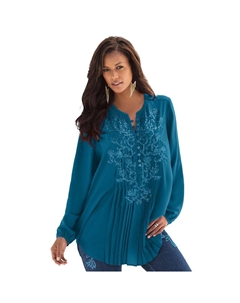 Женская туника больших размеров с пайетками и цветочным принтом, цвет Exotic Peacock Roaman's