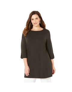 Женская туника больших размеров Caterinas Petite Suprema с вырезом-лодочкой и вырезом-лодочкой, черный Catherine's