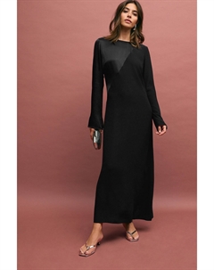Платье миди с длинными рукавами из атласного микса, черный Next