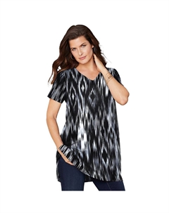 Женская туника больших размеров Ultimate с короткими рукавами и v-образным вырезом, цвет Black Ikat Diamonds Roaman's