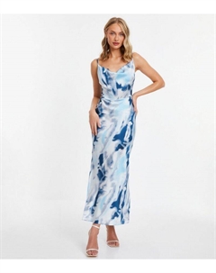 Бледно-синее платье макси с мраморным принтом , бледно-голубой Quiz