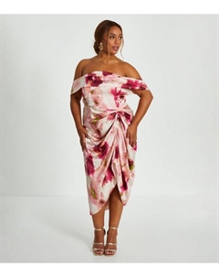 Розовое мраморное платье миди Curves, пастельно-розовый Quiz