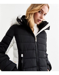 Черная куртка-пуховик с капюшоном и отделкой из искусственного меха , черный Cameo rose