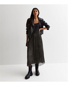 Черная сетчатая плиссированная юбка-миди с принтом зебры , черный Gini london