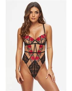 Боди без подкладки с вышитым цветочным принтом в виде розы в клетку, черный Ann summers