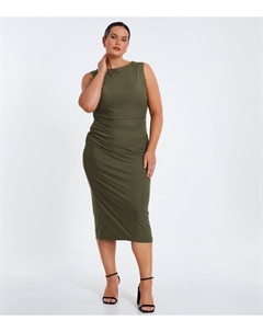 Сетчатое платье мидакси со сборками Curves, хаки Quiz