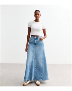 Синяя джинсовая длинная юбка со вставками, синий New look