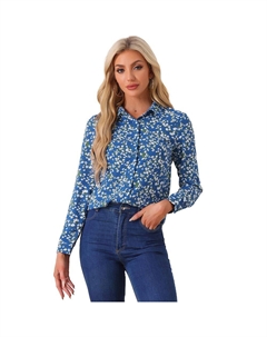 Женская рубашка на пуговицах с длинным рукавом и цветочным принтом, цвет Deep Blue Allegra k
