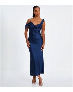 Темно-синее платье макси с воротником-хомутом , военно-морской Quiz