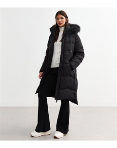 Черный пуховик с капюшоном и отделкой из искусственного меха , черный Cameo rose