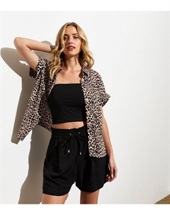 Коричневая рубашка с коротким рукавом с леопардовым принтом, коричневый New look