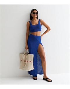 Синяя вязаная пляжная юбка макси с запахом, синий New look