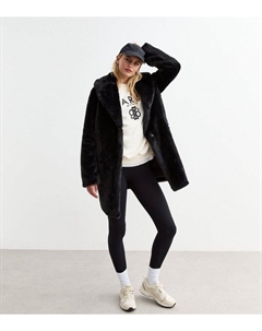 Высокая черная шуба из искусственного меха, черный New look