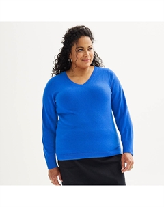 Большой размер Очень мягкий свитер с v-образным вырезом, цвет Wilder Blue Croft & barrow