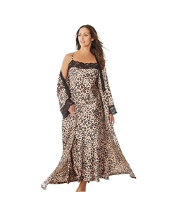 Роскошный женский длинный атласный халат, цвет Leopard Amoureuse