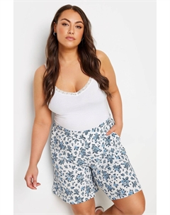 Винтажные фактурные шорты из трикотажного джерси с цветочным узором, белый Yours curve