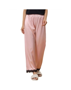 Женские брюки для сна, атласные широкие брюки с кружевной отделкой, домашняя одежда, пижамные эластичные длинные брюки, розовый Cheibear