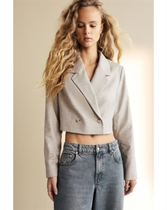 Укороченный блейзер с перекрестной штриховкой, нейтральный Next