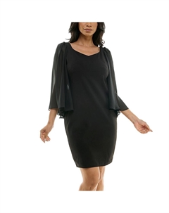 Женское мини-платье-футляр с шифоновым рукавом и вырезом «летучая мышь», черный Nina leonard