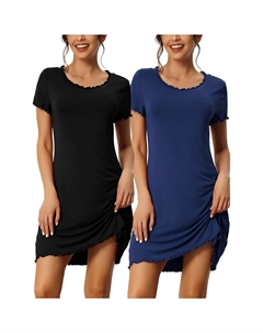 Женская рубашка для сна с коротким рукавом и рюшами, ночная рубашка, домашняя одежда, ночные рубашки, цвет Black Blue Cheibear