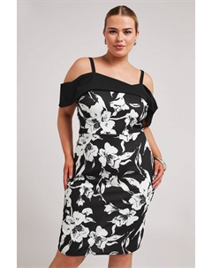 Платье халат с цветочным принтом в стиле «Лондон», черный Yours curve