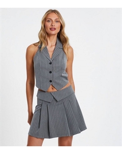 Серая плиссированная мини-юбка в тонкую полоску , бледно-серый Quiz