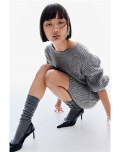 Платье в рубчик с вырезом-лодочкой, серый H&m