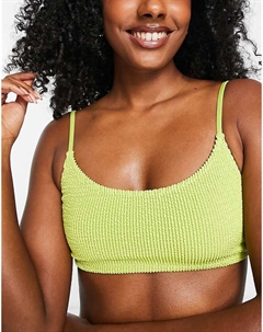 Зеленый бикини-топ с круглым вырезом и рюшами Weekday