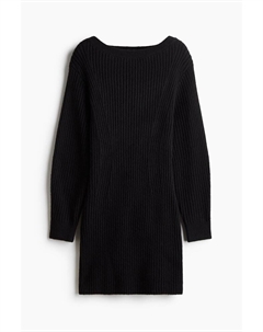 Платье в рубчик с вырезом-лодочкой, черный H&m