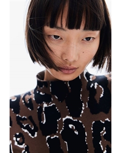 Жаккардовый свитер с водолазкой, коричневый H&m