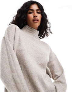 Трикотажный свитер цвета мокко с высоким воротником и закатанными манжетами DESIGN Asos