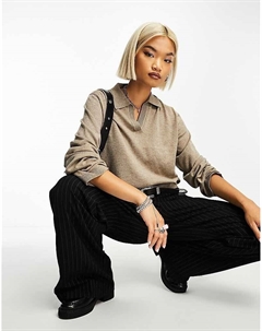 Вязаный джемпер-поло бежевого меланжевого цвета с v-образным вырезом Object