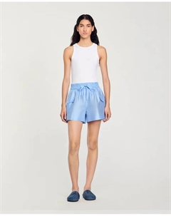 Женские атласные шорты с карманами, светло-голубой Sandro